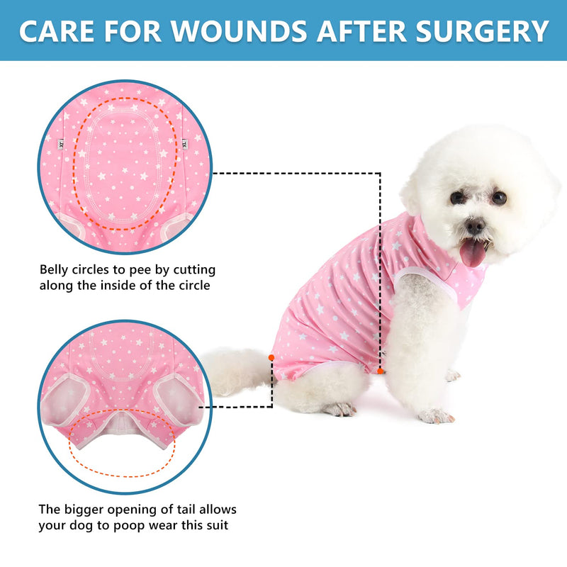 Etdane Recovery Suit for Dog Cat After Surgery, Surgical Onesies for Female Male Doggy Pet Post-Operative Vest Shirt Alternative Cone E-Collar Abdominal Wounds Protector Medium Pink Star - BeesActive Australia