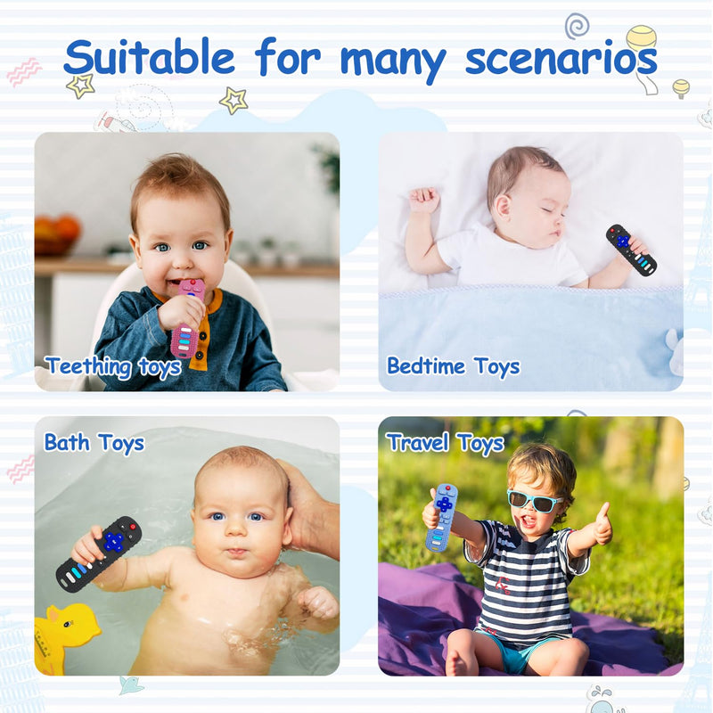 3 Pack Remote Control Shape Silicone Teethers for Babies Chew Toys, Teething Toys for Infant Toddlers,Baby Remote Control Toy (Black&Blue&Pink) Black&Blue&Pink - BeesActive Australia