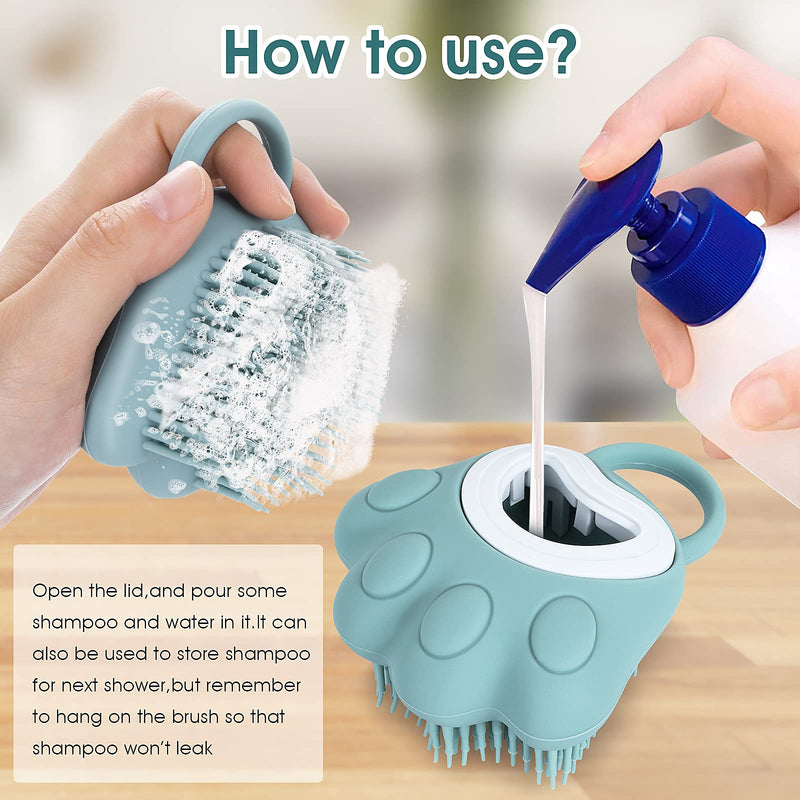 Molain Dog Cat Bath Brush Comb Silicone Rubber Dog Grooming Brush Silicone Puppy Massage Brush Hair Fur Grooming Cleaning Brush Soft Shampoo Dispenser(blue paw shape) Blue - BeesActive Australia