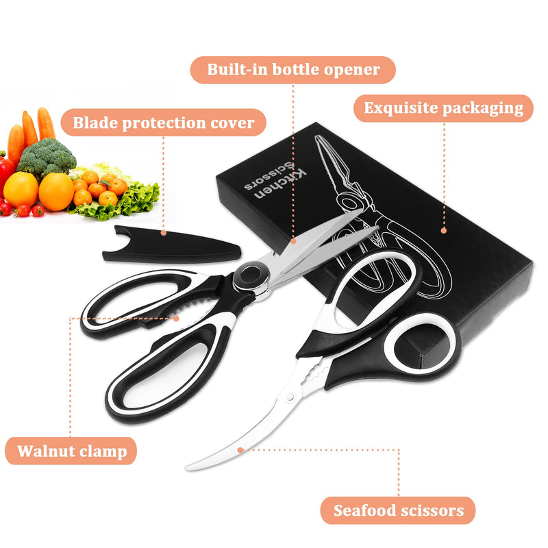 2 Pcs Herb Scissors, Multi-Blade Herb Scissors with Cover and Cleaning Comb, Stainless Steel Vegetable Scissors for Cutting Cilantro Onion Salad Garden Herbs, Heavy Kitchen Scissors (Green) (Black-2) Black-2 - BeesActive Australia