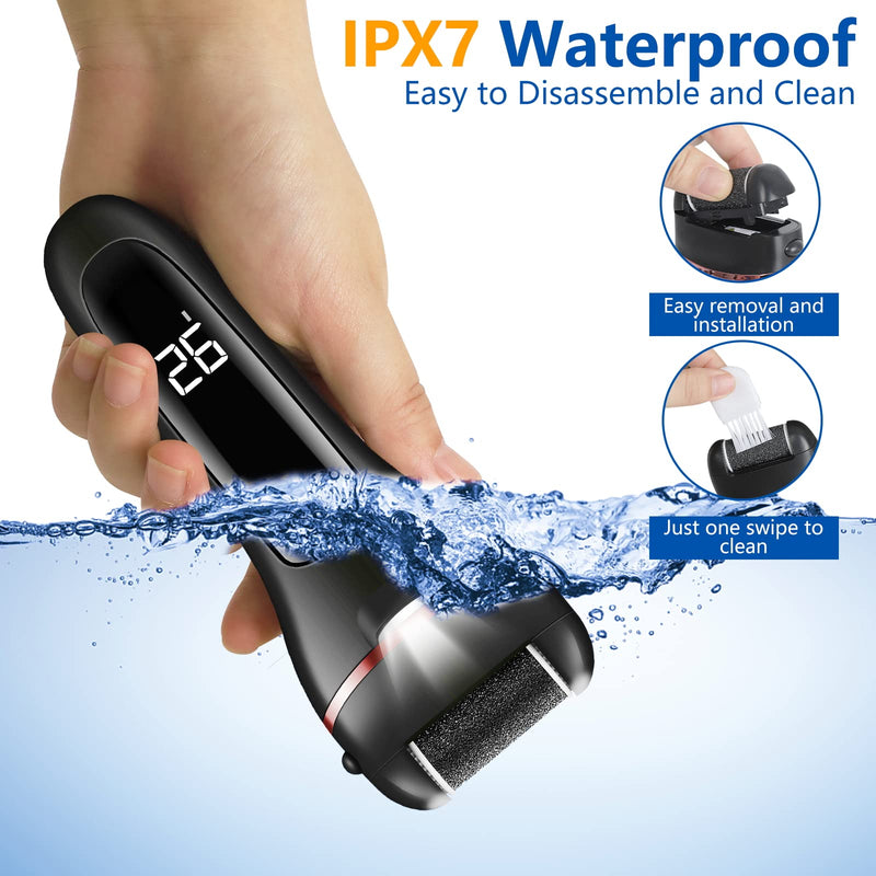 Electric Foot File, Eojjoisee® Hard Skin Remover, Rechargeable Callus Remover for Feet, 16 in 1 Pedicure kit with 3 Rollers LED Light, Foot Care Kit for Dry Dead Skin Cracked Heels Calluses (Black) Black - BeesActive Australia