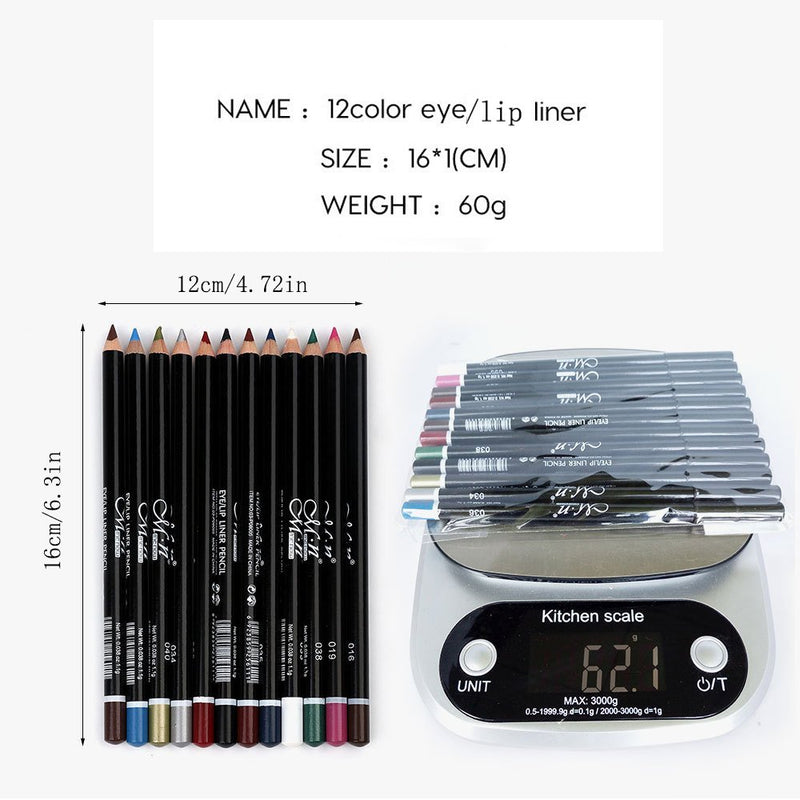 DC-BEAUTIFUL 12Pcs Lot Set 12 Colors Eyeliner Pencil Waterproof Eyebrow Pencil Cosmetics with a Pencil Sharpener - BeesActive Australia