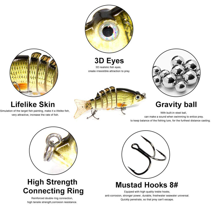 Dream Travel 5Pcs Fishing Lures for Bass Trout Multi Jointed Swimbaits Slow Sinking Bionic Lifelike Swimming Bass Lures Freshwater Saltwater Bass Fishing baits Kit, Color Random - BeesActive Australia