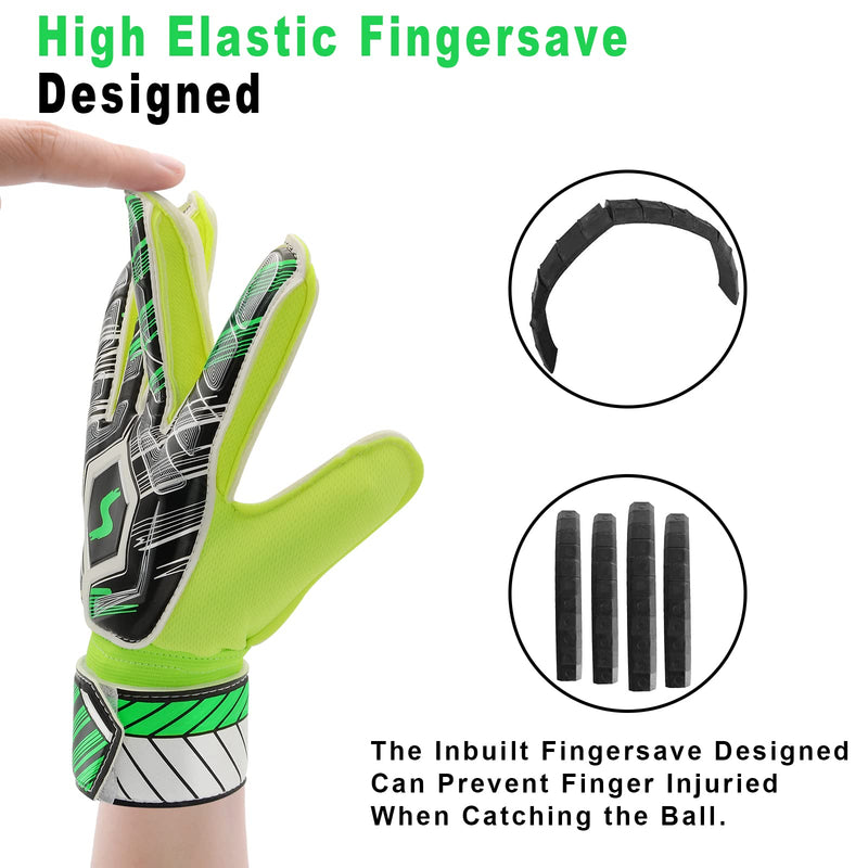 Soccer Goalie Gloves Kids Youth Adult, Goalkeeper Gloves Strong Grip with Fingersave and Double Wrist Protection, Fit Match Training Green 10 - BeesActive Australia