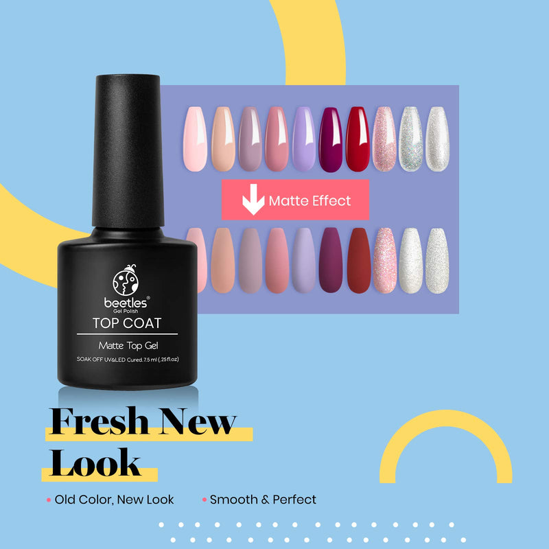 Beetles Gel Nail Polish Base No Wipe Top Coat - Matte Gel Top Coat and Shine Top Gel Base Set Gel Polish Matte Shine Effect Long Lasting DIY Home Soak Off LED Light Nail Lamp, 7.5ml Each Bottle - BeesActive Australia