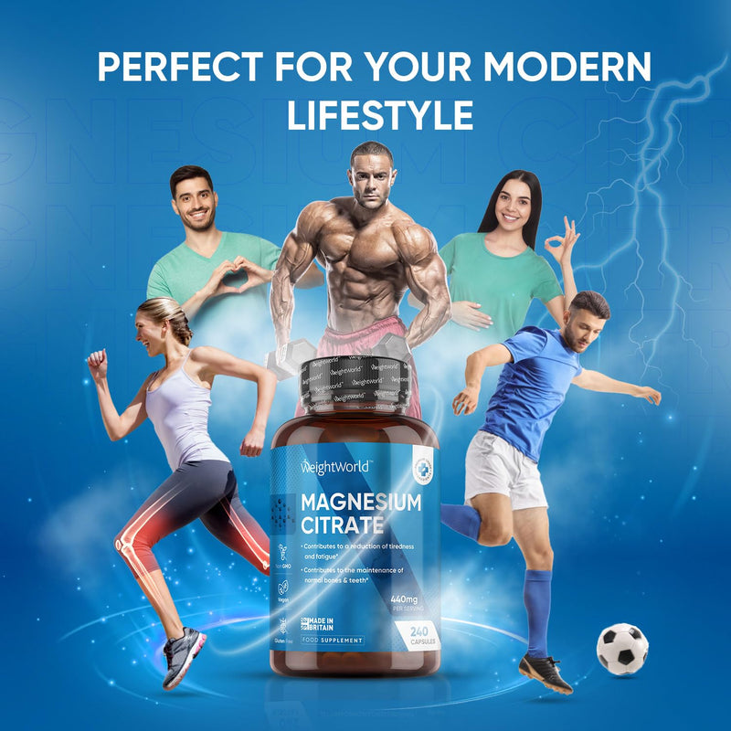 High Strength Magnesium Supplements - 240 Vegan Magnesium Citrate Capsules 1480mg - Providing 440mg High Absorption Elemental Magnesium - 4 Months Supply - Not Magnesium Tablets - Made in The UK - BeesActive Australia