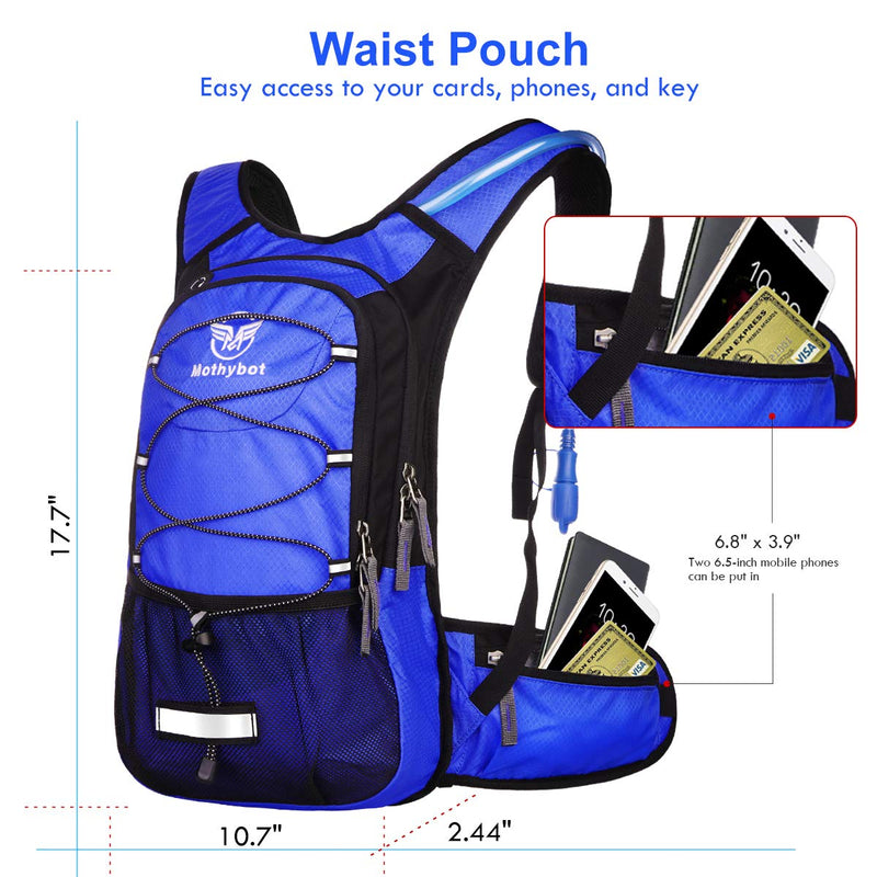 Mothybot Hydration Pack, Insulated Hydration Backpack with 2L BPA Free Water Bladder and Storage, Hiking Backpack for Men, Women, Kids for Running, Cycling, Camping - Keep Liquid Cool up to 5 Hours Dark Blue - BeesActive Australia