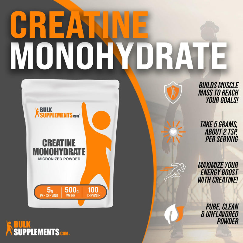 BULKSUPPLEMENTS.COM Creatine Monohydrate Powder - Creatine Pre Workout, Creatine for Building Muscle - 5g (5000mg) of Micronized Creatine Powder per Serving, Creatine Monohydrate 500g (1.1 lbs) 1.1 Pound (Pack of 1) - BeesActive Australia
