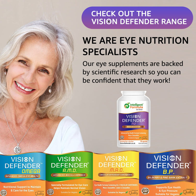 Meso Zeaxanthin Supplement - VISION DEFENDER MZ � High Strength Eye Vitamins Nutrients & Antioxidant Carotenoid for Ocular Health, Eye Care & Eyesight Support �Vegan (90 capsules/One-A-Day) Made in UK - BeesActive Australia