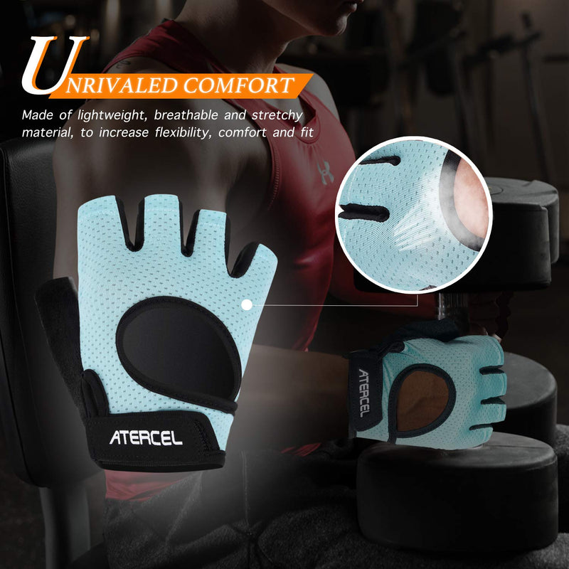 Atercel Weight Lifting Gloves Full Palm Protection, Workout Gloves for Gym, Cycling, Exercise, Breathable, Super Lightweight for Mens and Women Aqua Small - BeesActive Australia
