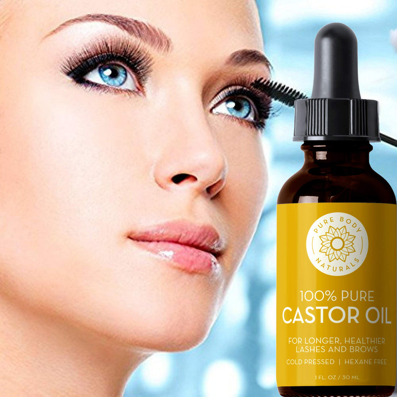 Organic Castor Oil for Eyelashes and Eyebrows with Applicator Kit, Lash & Brow Growth Serum by Pure Body Naturals, 1 Ounce - Label Varies - BeesActive Australia