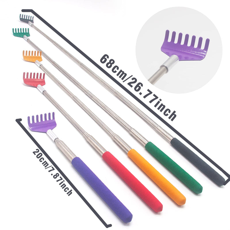 Back Scratcher, 5 Pack 5 Color Portable Extendable Stainless Steel Telescoping Back Massagers for Adults Men Women Itch Relief (7.87 to 26.77 Inch) - BeesActive Australia