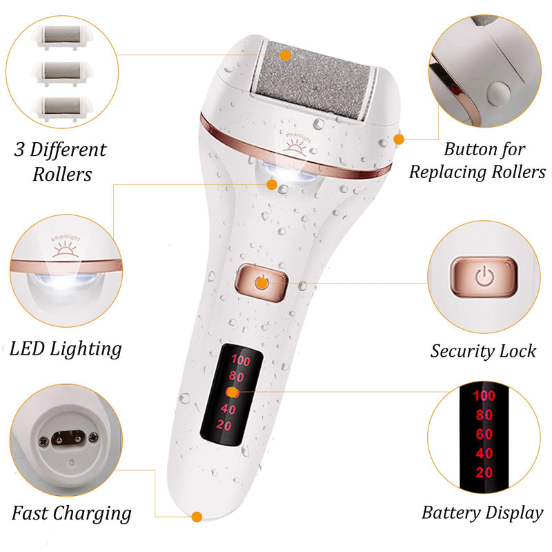 Foot Callus Remover, Professional Electric Pedicure Callus Remover, Rechargeable Foot File with 3 Roller Heads for Feet Care - BeesActive Australia