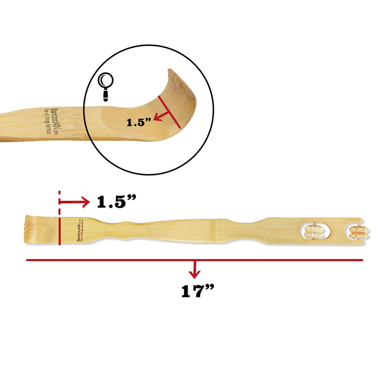 BambooMN 1 Pieces 17" Bamboo Backscratcher Knobby Massage Roller Handle Plus Free Travel Size Back Scratcher for Itching Relief, 100% Natural Bamboo - BeesActive Australia