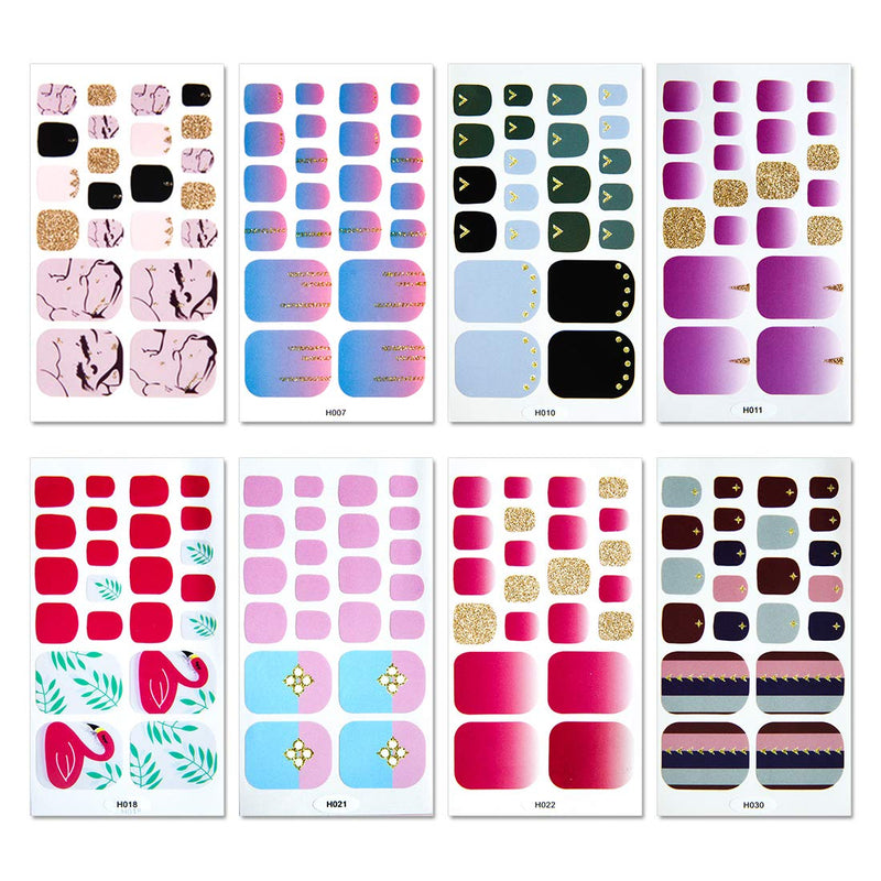 DANNEASY 20 Sheets Adhesive Toe Nail Polish Wraps Strips Decals Gradient Nail Art Stickers Tips Manicure Kit 1Pc Nail File + Wood Cuticle Stick kit 2 - BeesActive Australia