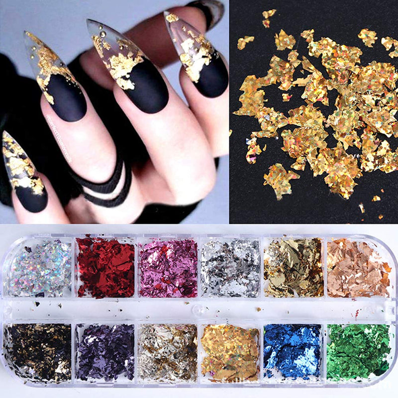 SIUSIO 3 Boxes 36 Grid Nail Foil Art Decals Holographic Aluminum Foil Mirror Glitter Paillette Chip Laser Irregular Nail Flakes for Pigment Nails Decorations Nail DIY Manicure Accessories Decals - BeesActive Australia