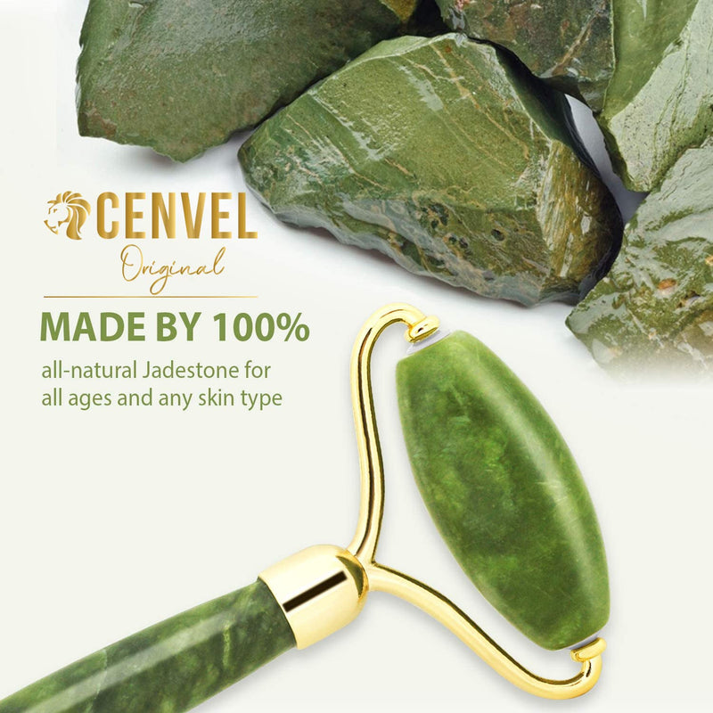100% Natural Jade Stone Roller and Gua Sha Set with Vitamin C Serum | Great for Eye Puffiness Treatment, Skin Tightening, Anti Aging, Rejuvenate Face & Neck | Beauty Gift for Women (Green) Green - BeesActive Australia