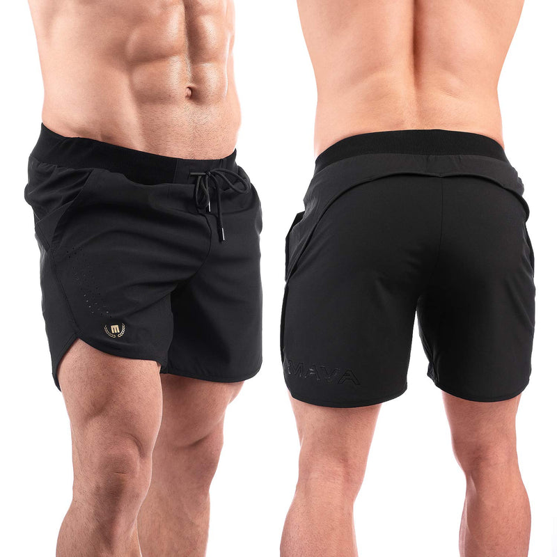 MAVA Mens Shorts for Basketball, Workout, Running, Gym Shorts with Loose Fit Black & Gold X-Large - BeesActive Australia