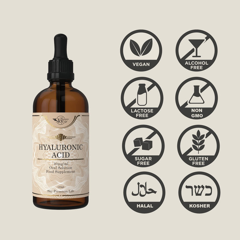 Sky Premium Life Hyaluronic Acid Food Supplement 10mg/ml - 100ml - Produced by Bio-Fermentation - Halal - BeesActive Australia