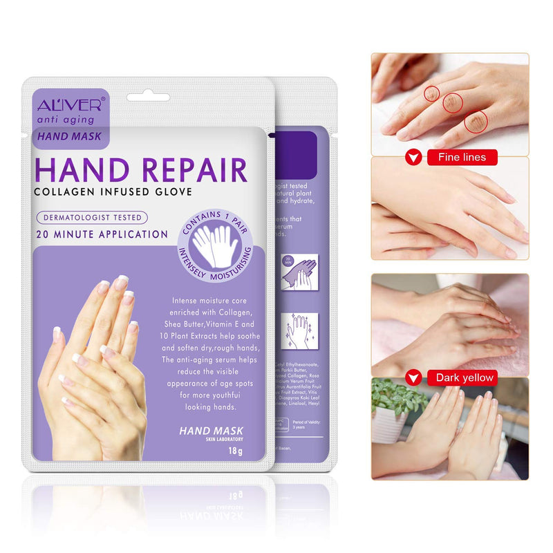 ALIVER 6 Pack Moisturizing Hand Peel Mask Gloves, Hand Mask Natural Collagen Spa Gloves Moisture Enhancing Gloves for Dry Hands, Repair Rough Damage Skin for Women & Men Milk - BeesActive Australia