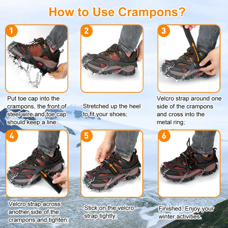 Crampons Ice Cleats for Shoes and Boots, AYAMAYA [Upgraded] 24 Spikes Antislip Stainless Steel Snow Traction Ice Gripper for Shoes Men Women, Snow Chains for Hiking Winter Walking Climbing - M/L/XL Large - BeesActive Australia