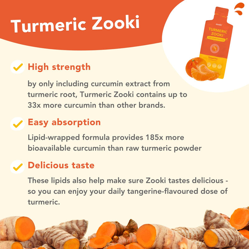 Zooki® Liquid Turmeric | Turmeric Shots Contains 750mg Full Spectrum Curcumin Per 15ml Sachet (Tangerine Flavour, 14 Servings) 14 Count (Pack of 1) - BeesActive Australia
