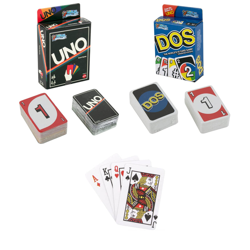 World's Smallest Card Game Bundle Set of 3 Retro Uno - Dos - Mini Playing Cards - BeesActive Australia
