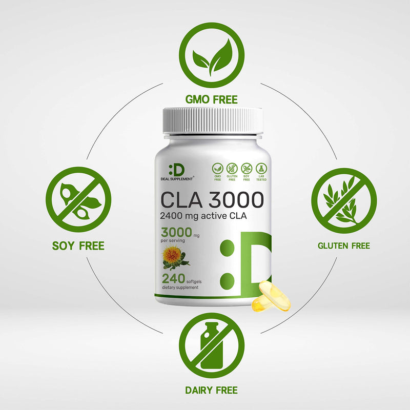 Ultra Strength CLA 3000mg | 240 Softgels, Active Conjugated Linoleic Acid from Non-GMO Safflower Oil, Non-Stimulating, Supports Weight Management | Lean Muscle Mass - BeesActive Australia