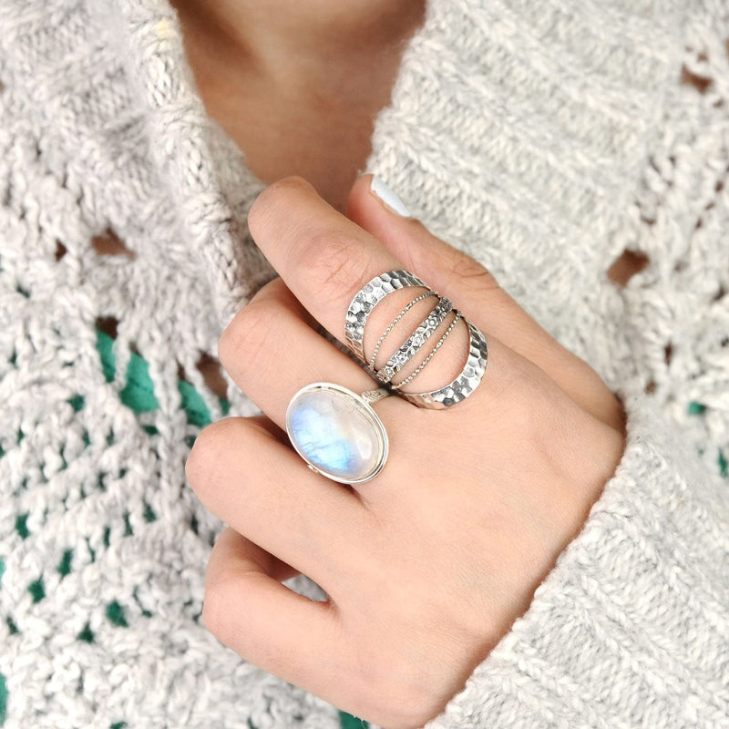 Boho-Magic Sterling Silver Moonstone Ring for Women Oval Gemstone Boho jewelry 7 - BeesActive Australia