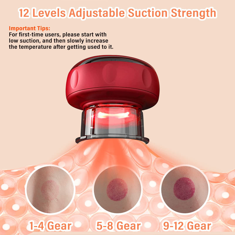 Emooncn 3 in 1 Electric Cupping Set, 12 Adjustable Temperatures Professional Vacuum Cupping Massager with Red Light Smart Scraping Tools Gua Sha Cupping Set for Body Reduce Muscle Pain (Red) - BeesActive Australia