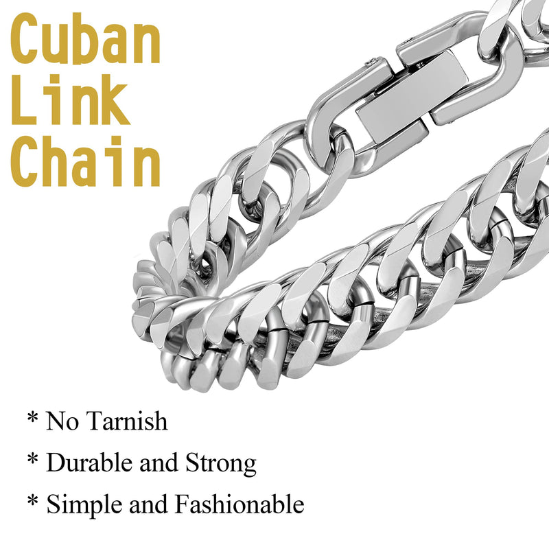 Aospkle 2PCS Cuban Link Figaro Bracelet, Silver Gold Black Sturdy 316L Stainless Steel Cuban Link Chain for Men Jewelry Set with Gift Message Card 8mm, 7/8/9 Inches 9 inches - BeesActive Australia