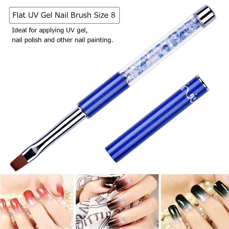 Ycyan 2Pcs Oval & Flat UV Gel Nail Brush Set Rhinestone Handle Professional Nail Art Tools Multi-colored - BeesActive Australia