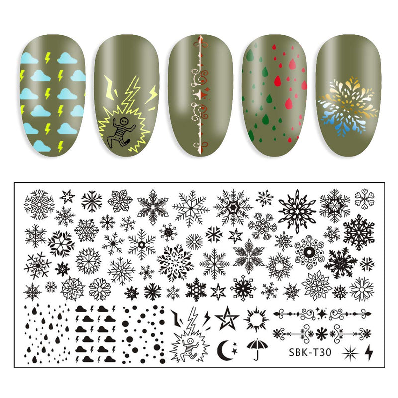 DANNEASY 6Pcs Nail Stamping Plate Set 1Nail Stamper 1Scraper 1Storage Bag Geometry Winter Design Nail Template Image Plate Manicure Stamp Kit Kit 1 - BeesActive Australia