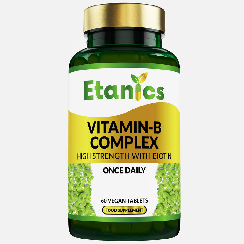 Etanics Vitamin B Complex 60 Tablets � All 8 B Vitamins B1, B2, B3, B5, B6, B12, Biotin & Folic Acid � Vegetarian & Vegan Made in the UK � Supports High Strength Mental Performance and Reduces Fatigue - BeesActive Australia