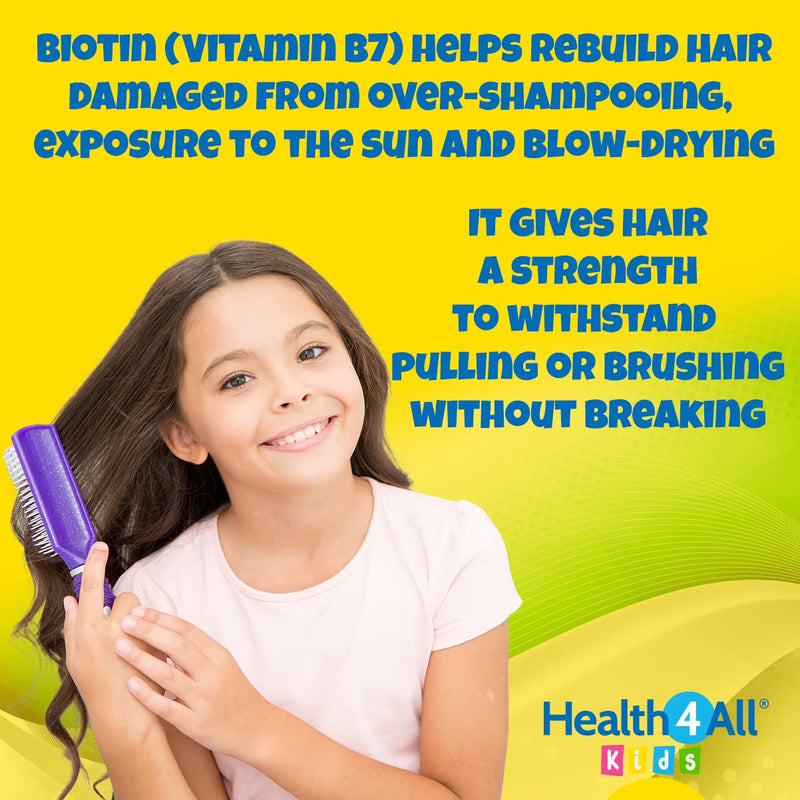 Health4All Kids D-Biotin 90 Tablets Hair Growth and Strong Nails Supplement for Children. Natural Vegan Biotin Chewable Tablets 90 Count (Pack of 1) - BeesActive Australia