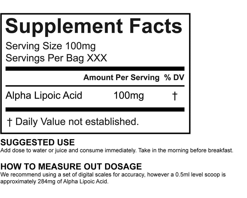 Alpha Lipoic Acid Powder REDWELLS Antioxidant GMO Free & Vegan - 50g Pack 50 g (Pack of 1) - BeesActive Australia