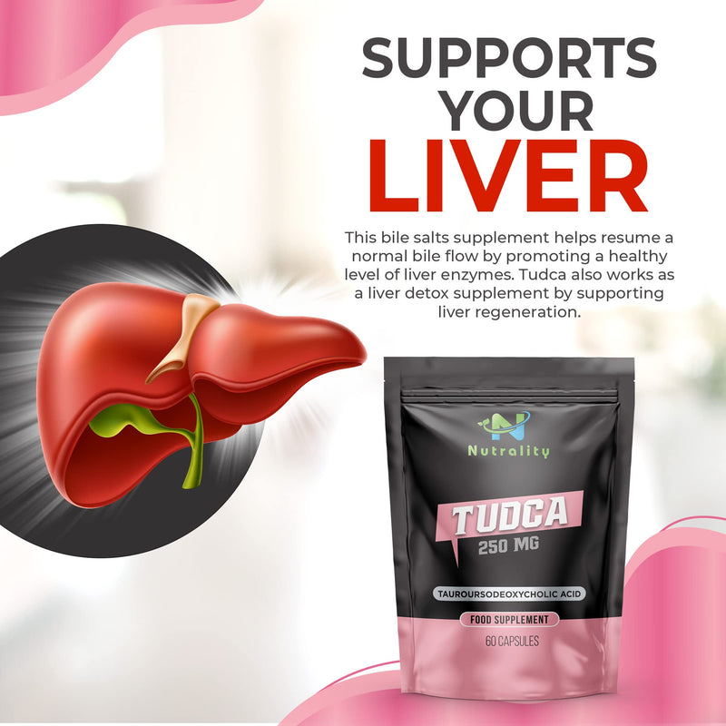 Nutrality Tudca Supplement 250mg - 60-Day Supply Tudca Bile Salts for Liver Cleanse Detox and Repair - Brain Health, Mitochondria Support, Gut Microbiome Booster - Suitable for Vegans & Vegetarians - BeesActive Australia