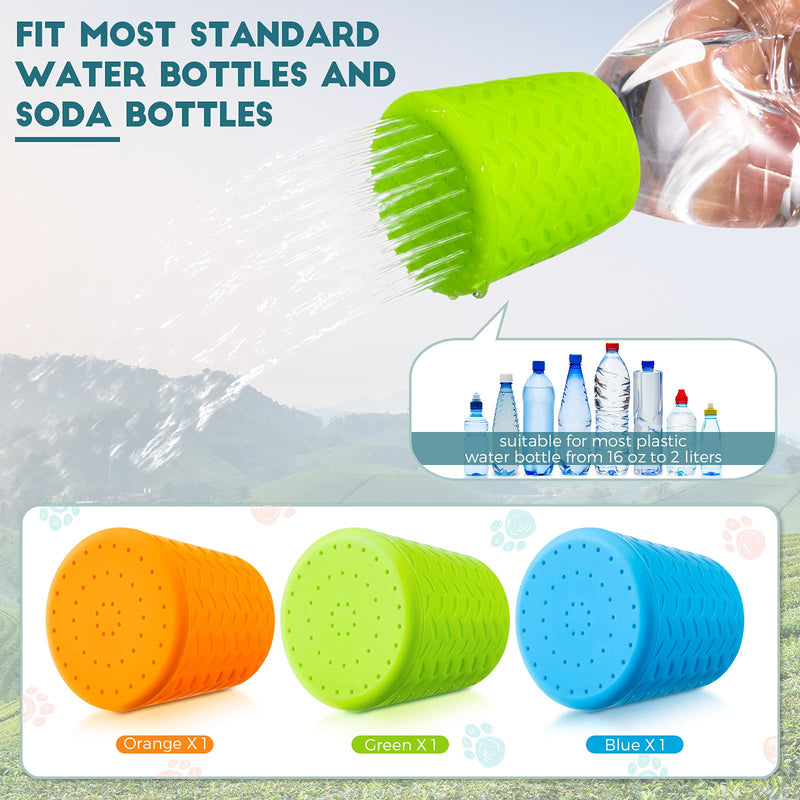 Remerry 3 Pieces Portable Outdoor Shower for Dogs, Bottle Attachment Outdoor Water Sprayer Accessory, Works with Most Plastic Water or Soda Bottles from 16 oz to 2 Liters Sky Blue, Light Green, Orange - BeesActive Australia