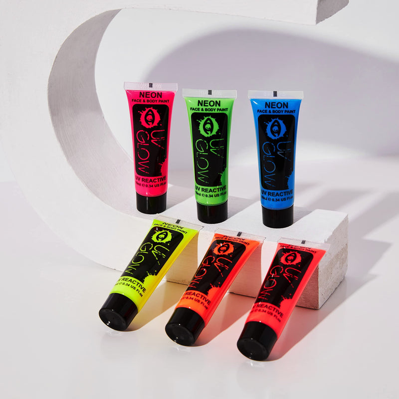 UV Glow Blacklight Face and Body Paint 0.34oz - Set of 6 Tubes - Neon Fluorescent - BeesActive Australia