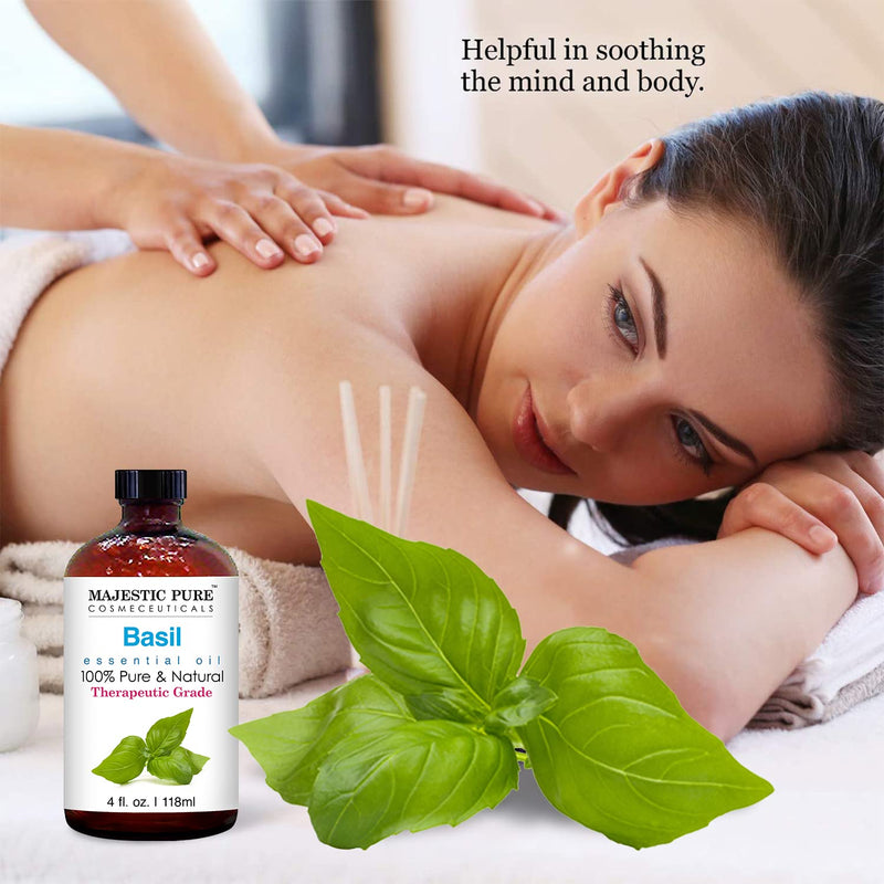 MAJESTIC PURE Basil Essential Oil, Therapeutic Grade, Pure and Natural Premium Quality Oil, 4 Fl Oz 4 Fl Oz (Pack of 1) - BeesActive Australia