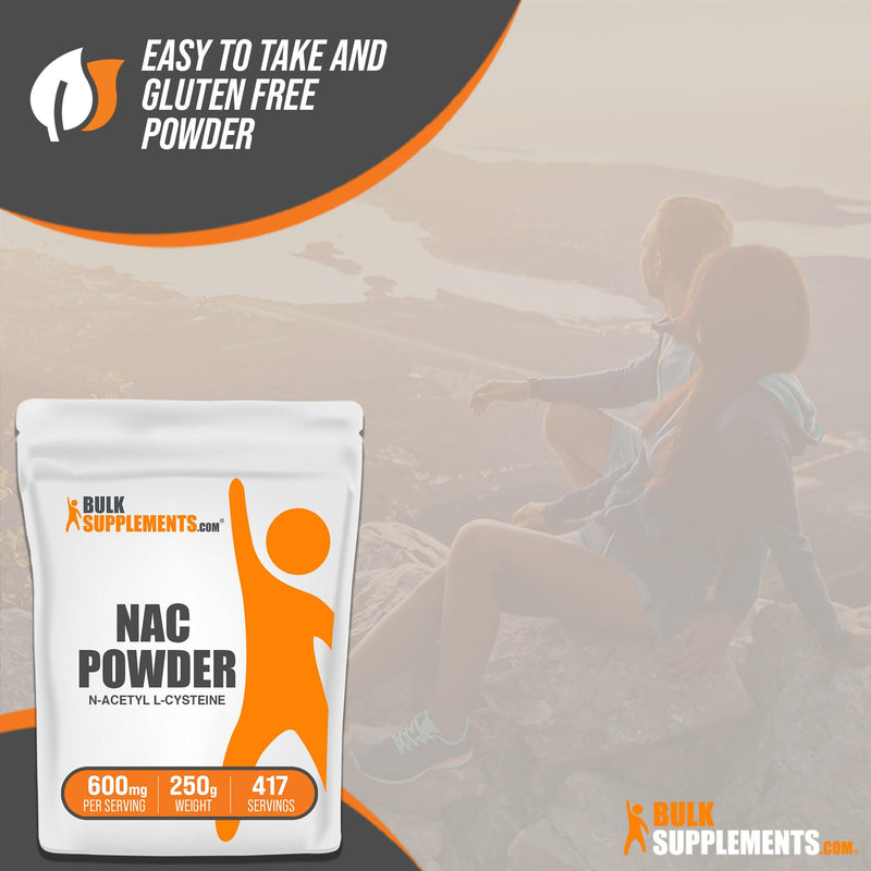 BULKSUPPLEMENTS.COM NAC Powder - N-Acetyl Cysteine 600mg, NAC Supplement, NAC 600 mg - Brain & Antioxidants Supplement - Gluten Free, 600mg per Serving, 417 Servings, 250g (8.8 oz) 417 Servings (Pack of 1) - BeesActive Australia