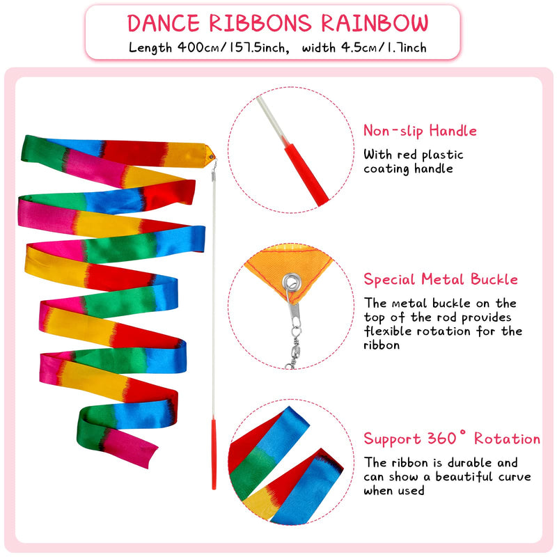 2 Pcs Dance Ribbons Colorful Rainbow Streamers Ribbon Dancer Wand Ribbon Wand 3 Pcs 21 Inch Stainless Steel Twirling Baton Rhythmic Gymnastics Conducting Batons for Kid Artistic Dancing Band Gymnastic - BeesActive Australia