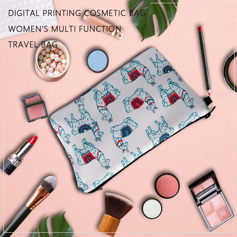 Travel Toiletry Bag, Multifunctional Cosmetic Storage Zipper Makeup Pouch, Small Canvas Handy Purse with Cute Alpaca Printed - BeesActive Australia