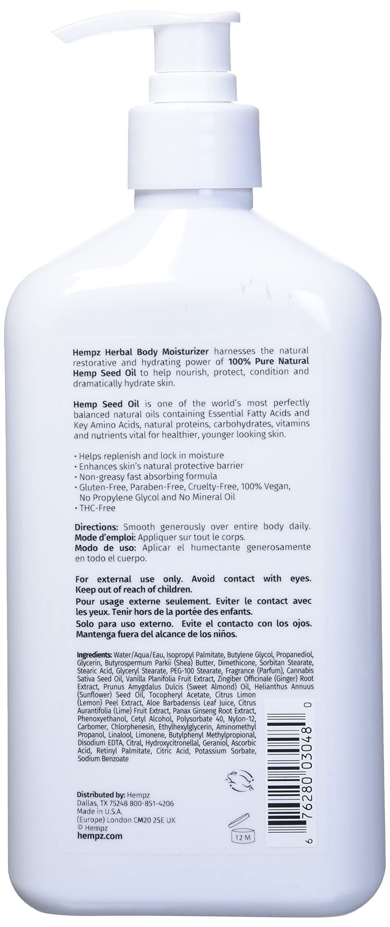 Hempz Tahitian Vanilla & Ginger Herbal Body Moisturizer, 17 Ounce - BeesActive Australia