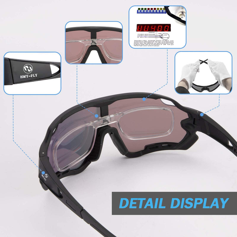 H HWY-FLY Polarized Cycling Glasses, Polarized Sports Sunglasses with 5 Interchangeable Lenses UV Protection for Mens Womens TR90 Cycling Glasses, Cycling, Baseball, Fishing, Ski Running, Golf (Blue) - BeesActive Australia