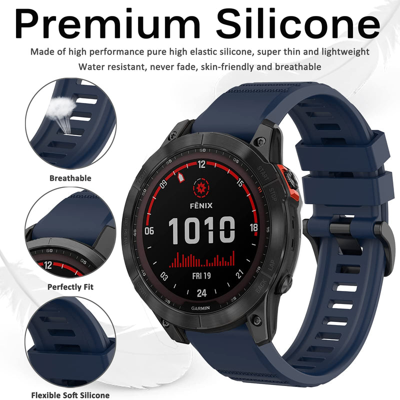 Miimall Compatible Garmin Fenix 7X Band, Soft Sport Silicone 26mm Replacement Wristband Lightweight Easy-Fit Band Straps for Garmin Fenix 26mm 7X/7X Solar/7X Sapphire Solar/6X/5X(Midnight Blue) Midnight Blue - BeesActive Australia
