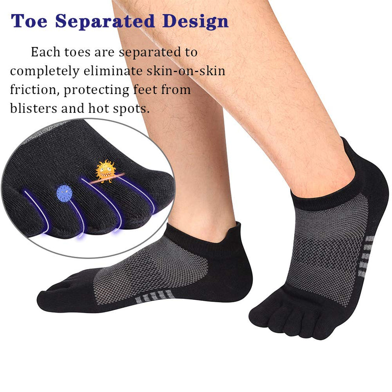 Toe Socks No Show Five Finger Socks Running Toe Socks for Men Women 4-6 Pack Black/3 Pair - BeesActive Australia