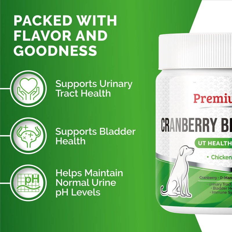 Premium Care Cranberry Bladder Chews - Dog Supplements for Urinary Tract (UT) Health, Bladder and Kidney Support - Cranberry Chewables with Vitamins for Better Bladder Control for Dogs - 120 Chews - BeesActive Australia