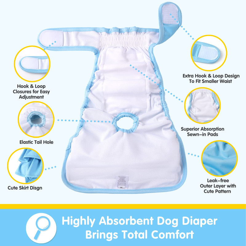 Washable Dog Diapers Female 3 Pack Reusable Premium Highly Absorbent Doggie Diapers, Flexible Puppy Diapers, Durable Leak-Proof Leopard Dog Diapers for Period Heat Incontinence Puppy Training Red & Blue & Purple Medium - BeesActive Australia