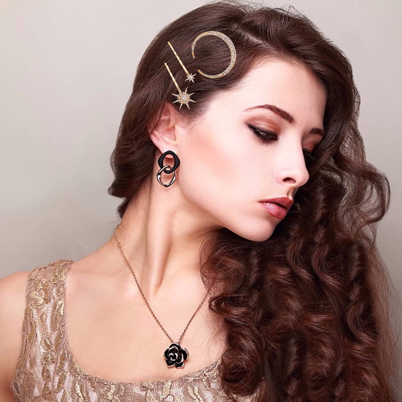 Star Moon Hair Clip Accessories Rhinestone Headdress Headwear Bobby Pins Side Clamps Grips for Women Girls Thick Thin Hair 9 Pieces - BeesActive Australia